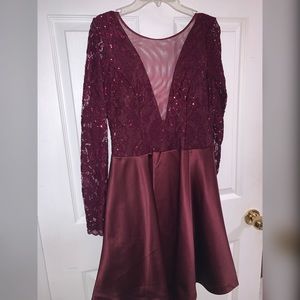 My Michelle Long Sleeve Burgundy Dress